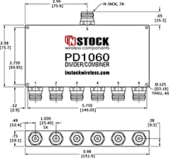 6-Way N-Jack Power Divider Outline Drawing