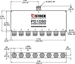 8-Way N-Jack Power Divider Outline Drawing