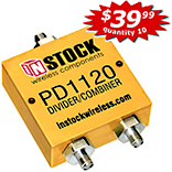 PD1120, 2-way power divider combiner with SMA coaxial connectors spanning 698-2700 MHz
