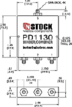 3 Way SMA Power Divider Combiner Outline Drawing