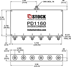 6-Way SMA-Jack Power Divider Outline Drawing