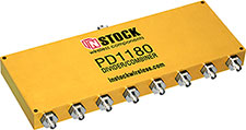 PD1180, 8-way power divider combiner with SMA coaxial connectors spanning 698-2700 MHz