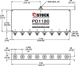 8-Way SMA-Jack Power Divider Outline Drawing