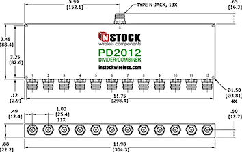 12-Way, N Female, RoHS Power Divider Outline Drawing