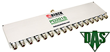 PD2016, RoHS 16-way power divider combiner with N-type coaxial connectors spanning 698-2700 MHz