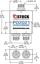 Outdoor IP67 Rated Power Divider Combiner, 2 Way, Type N - Outline Drawing