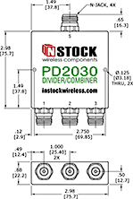 RoHS RF Splitter Combiner, 3 Way, N Type Outline Drawing