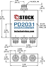 Waterproof and Weatherproof, IP67 Rated, 3 Way, Type N, Power Splitter Outline Drawing