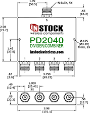 RoHS Power Divider Outline Drawing, 4 Way, N Type