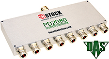PD2080, RoHS 8-way power divider combiner with N-type coaxial connectors spanning 698-2700 MHz