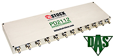 PD2112, RoHS 12-way power divider combiner with SMA coaxial connectors spanning 698-2700 MHz