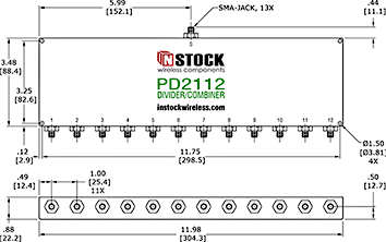 12 Way, SMA Female, RoHS Power Splitter Outline Drawing