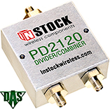 PD2120, RoHS 2-way power divider combiner with SMA coaxial connectors spanning 698-2700 MHz