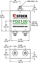 RoHS Power Divider Combiner, 2 Way, SMA Outline Drawing