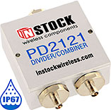 PD2121, IP67 outdoor weatherproof 2-way power divider combiner with SMA coaxial connectors spanning 698-2700 MHz