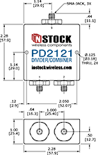 Outdoor IP67 Rated Power Divider Combiner, 2 Way, SMA - Outline Drawing