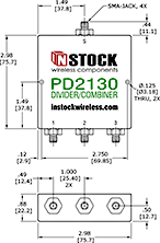 RoHS Power Splitter Combiner 3 Way SMA Outline Drawing