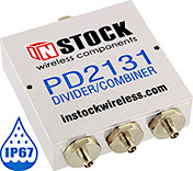 PD2131, IP67 outdoor weatherproof 3-way power divider combiner with SMA coaxial connectors spanning 698-2700 MHz