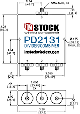 Waterproof and Weatherproof, IP67 Rated, 3 Way, SMA, Power Splitter Outline Drawing