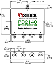 RoHS Splitter Combiner, 4-Way, SMA Outline Drawing