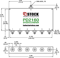 6-Way, SMA Female, RoHS Power Splitter Outline Drawing