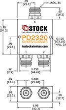 UHF/RFID/TETRA Power Divider Combiner, 2-Way, N-Type Outline Drawing