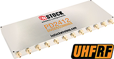 PD2412, UHF/RFID 12-way power divider combiner with SMA coaxial connectors spanning 350-1000 MHz
