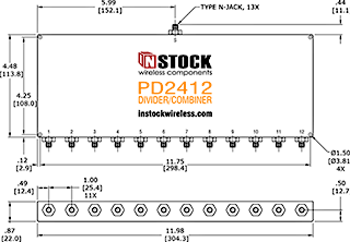 12 Way, SMA Female, RoHS Power Splitter Outline Drawing