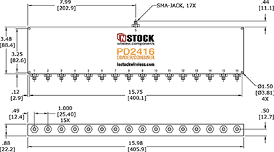 UHF/RFID/TETRA Power Divider Combiner, 16-Way, SMA Outline Drawing