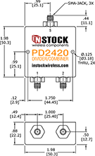 UHF/RFID/TETRA Power Divider Combiner, 2-Way, SMA Outline Drawing