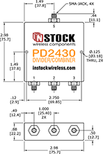 UHF/RFID/TETRA Power Divider Combiner, 3-Way, SMA Outline Drawing