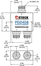 2-Way, IP67, 2400-6000 MHz N-Jack Power Splitter Combiner Outline Drawing