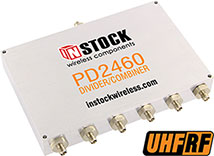 PD2460, UHF/RFID 6-way power divider combiner with SMA coaxial connectors spanning 350-1000 MHz