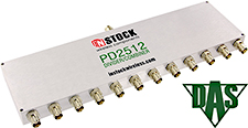 PD2512, RoHS 12-way power divider combiner with BNC coaxial connectors spanning 698-2700 MHz