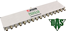 PD2516, RoHS 16-way power divider combiner with BNC coaxial connectors spanning 698-2700 MHz