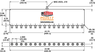 RoHS Power Divider Combiner, 16-Way, BNC Outline Drawing