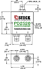 RoHS Power Divider Combiner, 2-Way, BNC Outline Drawing