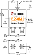 TETRA, UHF, RFID Splitter Combiner BNC-jack Outline Drawing