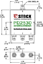 RoHS Power Divider Combiner, 3-Way, BNC Outline Drawing