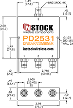 TETRA, UHF, RFID Splitter Combiner BNC-jack Outline Drawing