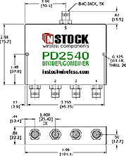 RoHS Power Divider Combiner, 4-Way, BNC Outline Drawing