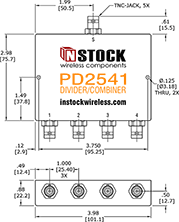 TETRA, UHF, RFID Splitter Combiner BNC-jack Outline Drawing