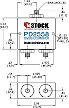 2-Way, IP67, 2400-6000 MHz SMA Power Splitter Combiner Outline Drawing