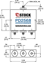 3-Way, IP67, 2400-6000 MHz SMA Power Splitter Combiner Outline Drawing