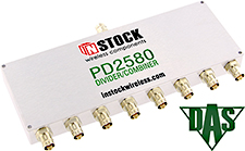 PD2580, RoHS 8-way power divider combiner with BNC coaxial connectors spanning 698-2700 MHz