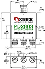 RF Splitter Combiner N-jack and N-plug Outline Drawing