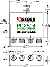 RF Splitter Combiner N-jack and N-plug Outline Drawing