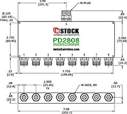 RF Splitter Combiner N-jack and N-plug Outline Drawing