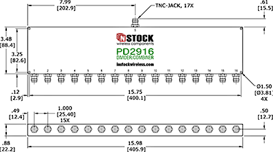 RoHS Power Divider Combiner, 16-Way, TNC Outline Drawing