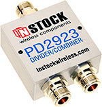 PD2923, IP67 outdoor weatherproof 2-way power divider combiner with TNC coaxial connectors spanning 698-2700 MHz